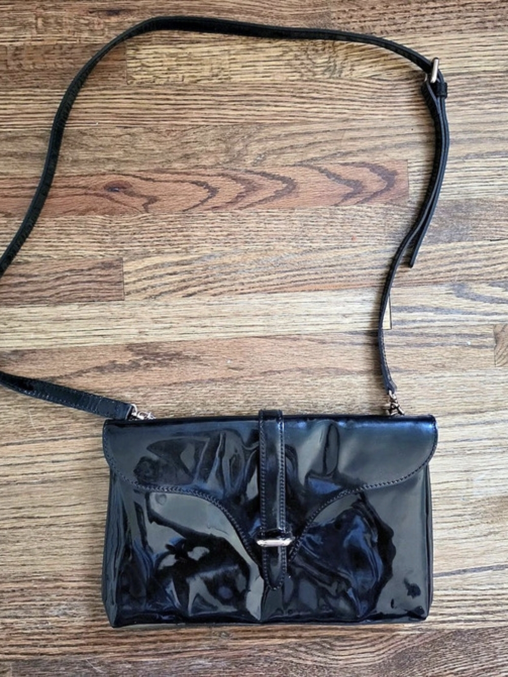 Carlo Perazzi Black Patent Crossbody Bag